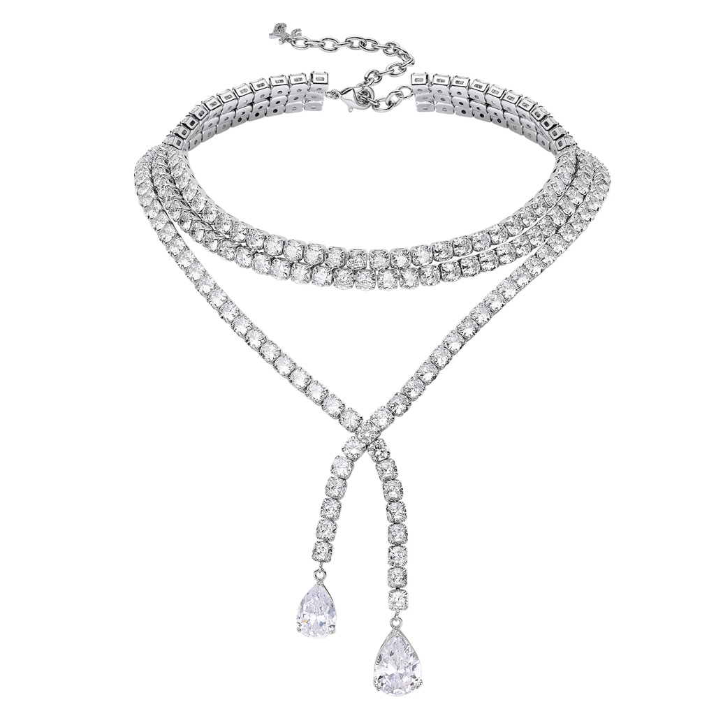 Nana Jacqueline Silver Crystal Necklace